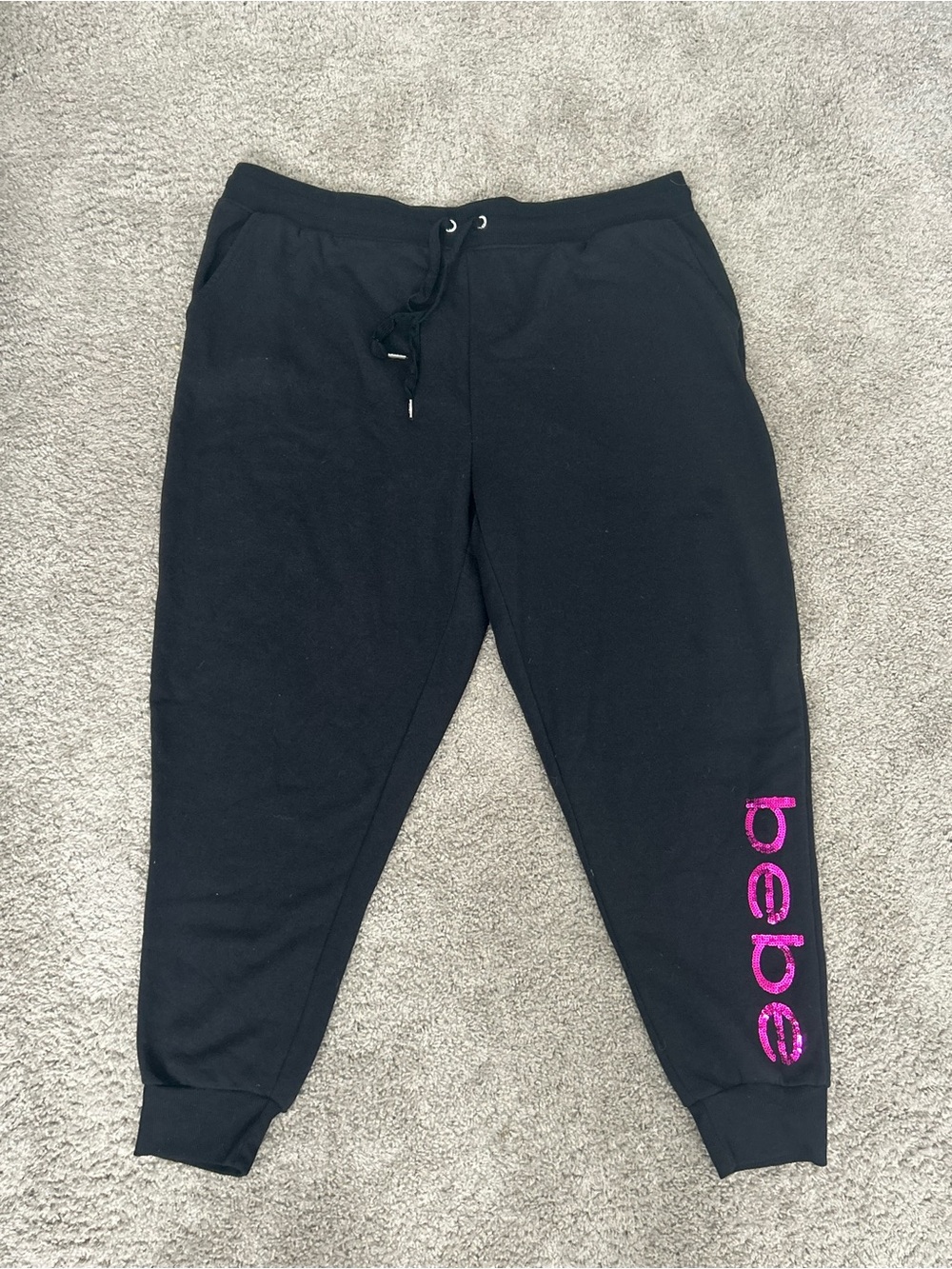 bebe Sport Women’s Black Jogger Pants 3X Plus Logo Drawstring Elastic Waist